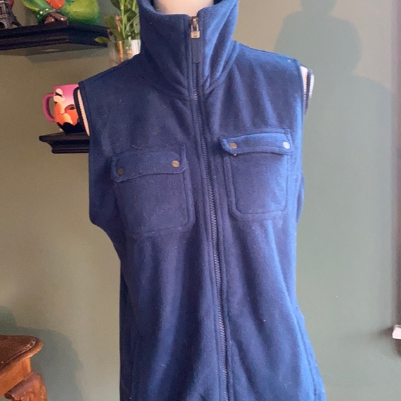 Women's Chaps Navy blue casual fleece 2 front pockets vest, Size L - Picture 3 of 6